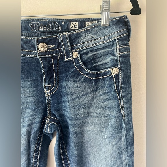 Miss Me Embellished Rhinestone Back Bootcut Low Rise Jeans Style# JE5554B2R - Picture 7 of 14